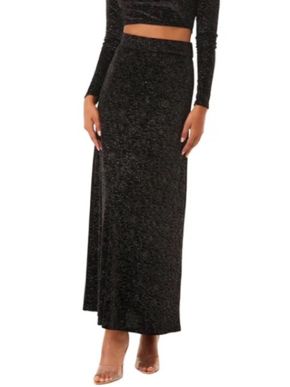 Misa Los Angeles Black Glitter Maxi Skirt